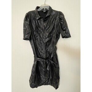 DKNY Black Faux Leather Dress Short Sleeve Size 16